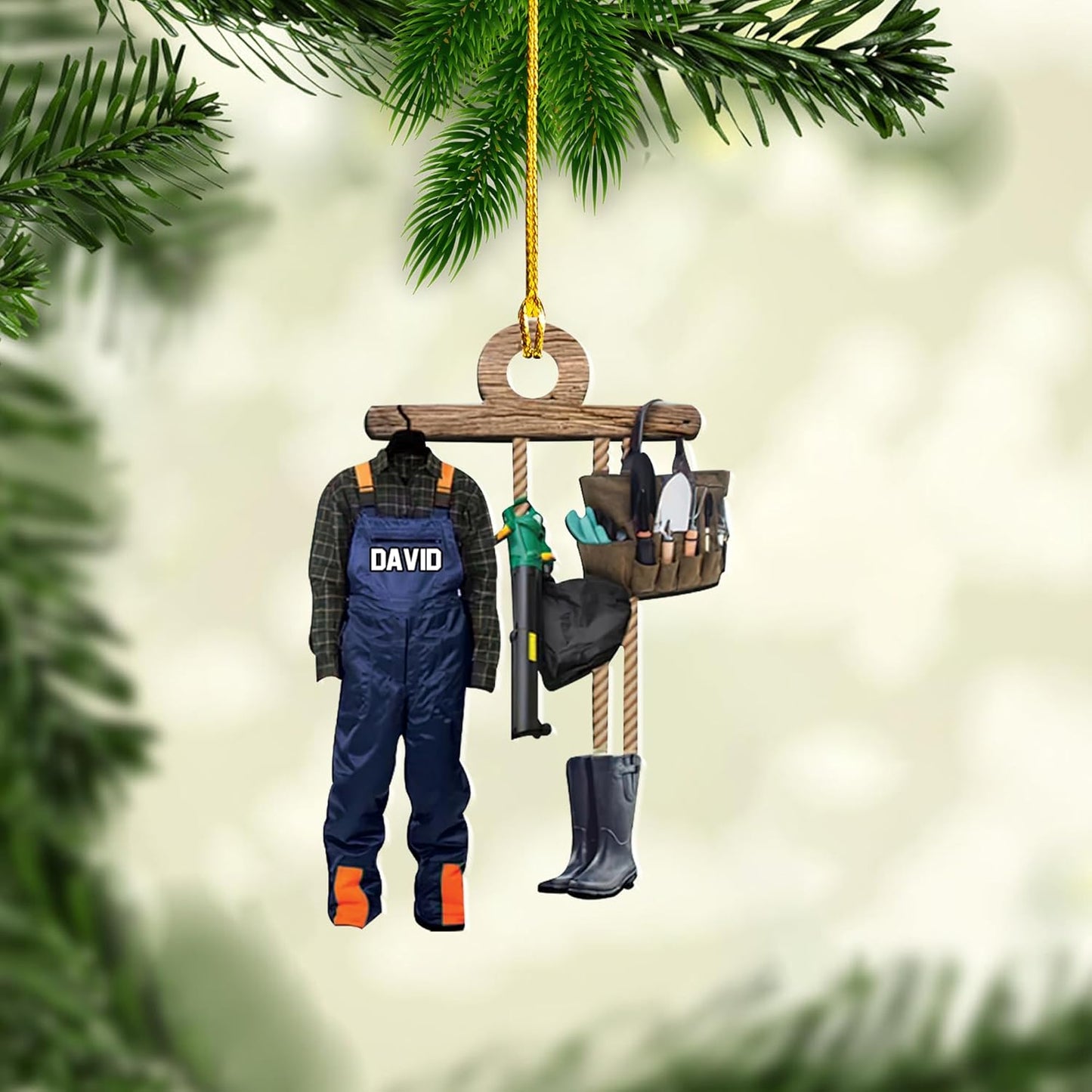 Personalized Gardening Acrylic Ornament – Custom Name Garden Tools Christmas Tree Decoration for Gardeners & Plant Lovers TG11