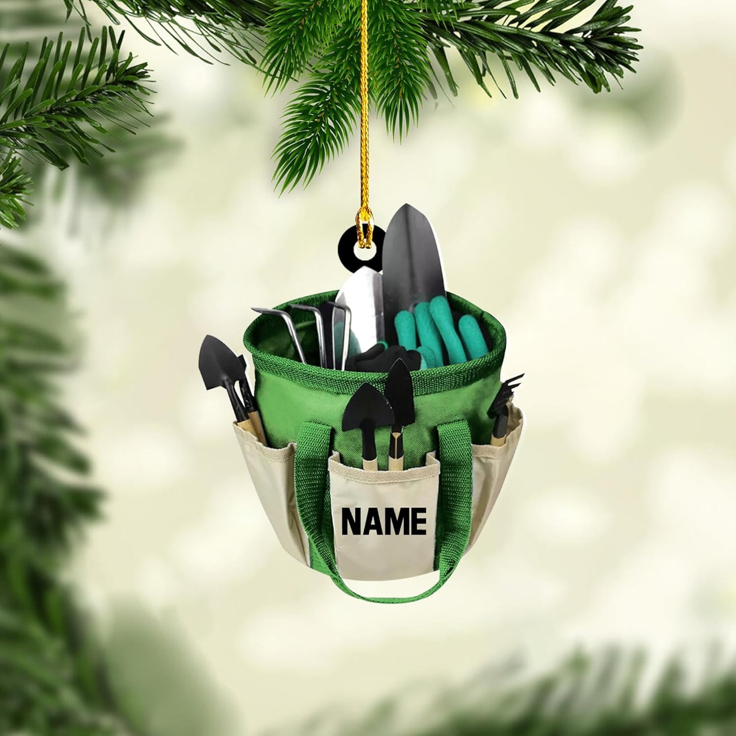 Personalized Gardening Acrylic Ornament – Custom Name Garden Tools Christmas Tree Decoration for Gardeners & Plant Lovers TG9