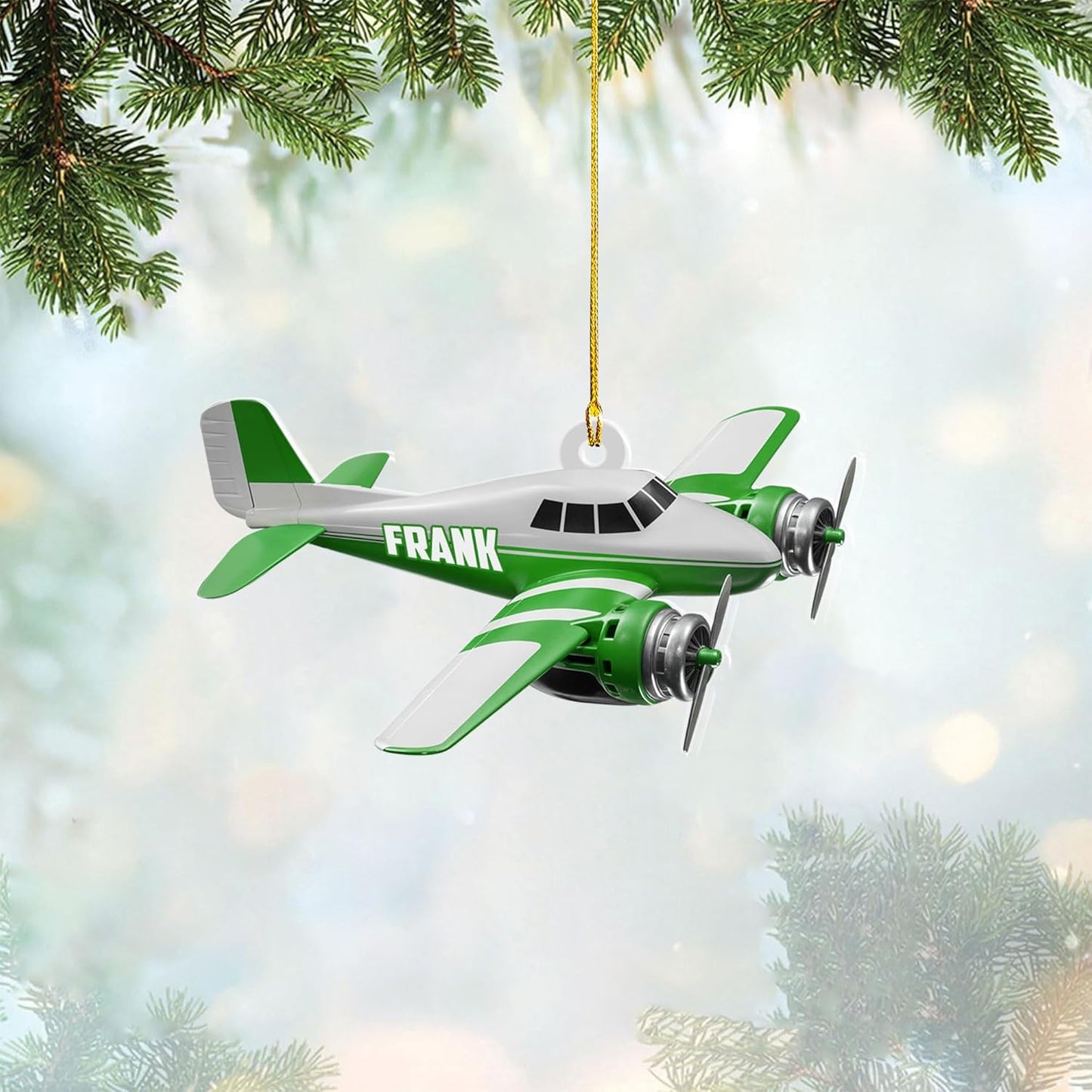 Personalized Twin Engine Airplane Pilot Christmas Ornament