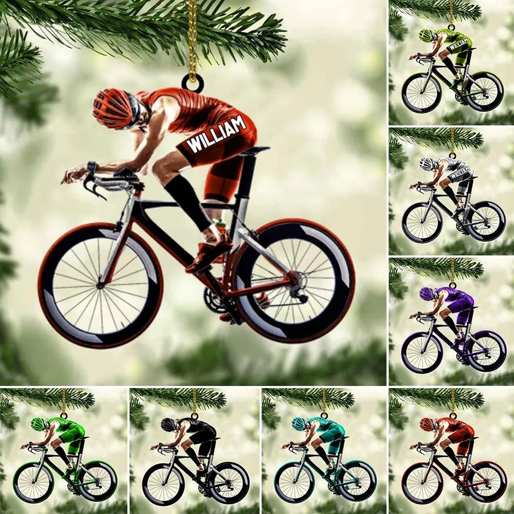 Personalized Bicycle Christmas Ornament – Custom Name Acrylic Cycling 2D Flat Ornament Gift for Bicycle Lovers TB6
