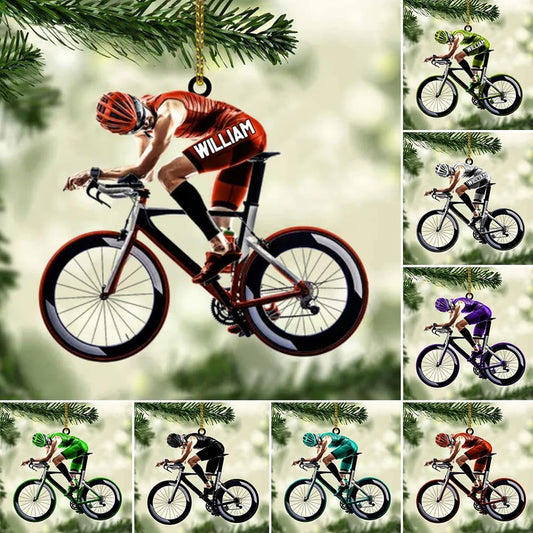 Personalized Bicycle Christmas Ornament – Custom Name Acrylic Cycling 2D Flat Ornament Gift for Bicycle Lovers TB6