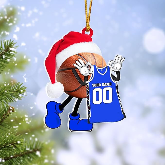 Personalized Basketball Christmas Ornament – Custom Name Acrylic Ornament, Sports Holiday Decoration, Basketball Player Gift N20
