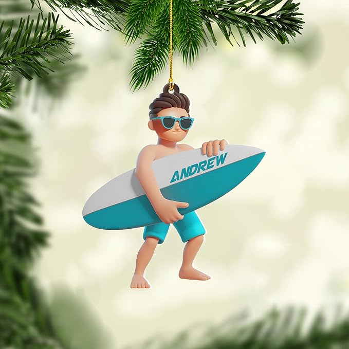 Personalized Surfboard Christmas Ornament - Surfing Tree Decoration Gift for Surfers LL19