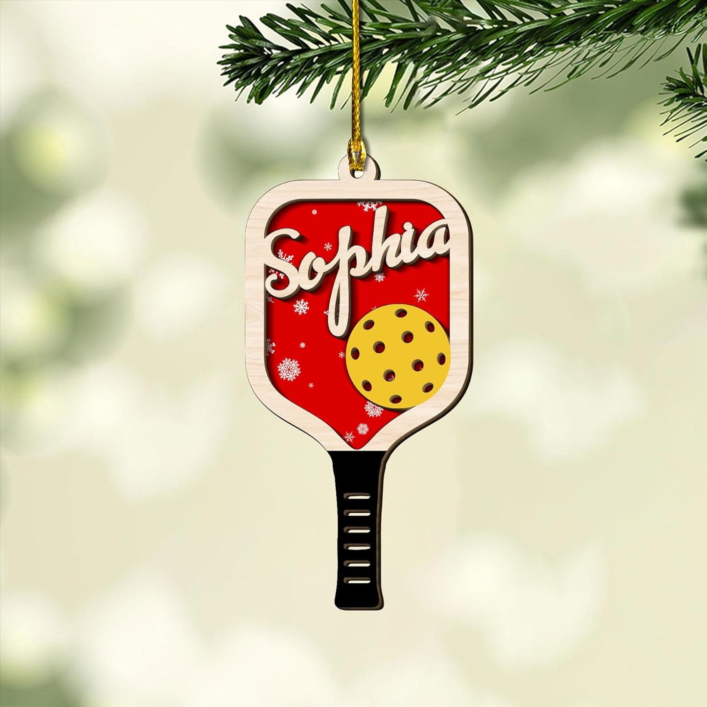 Custom Name Pickleball Ornament – Paddle and Ball Christmas Ornament Style 1