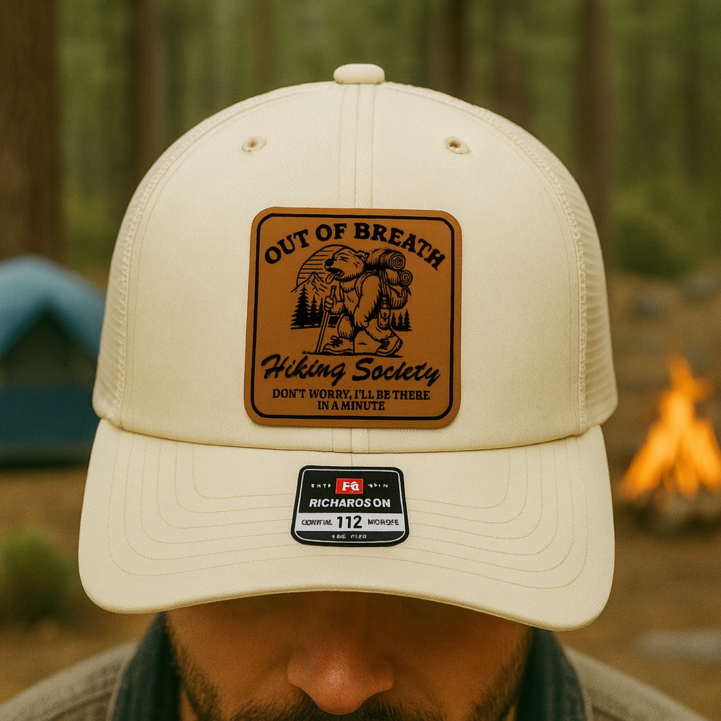 Custom Funny Hiking Hat – “Out of Breath Hiking Society” Trucker Cap – Richardson 112 Outdoors Gift VHA163