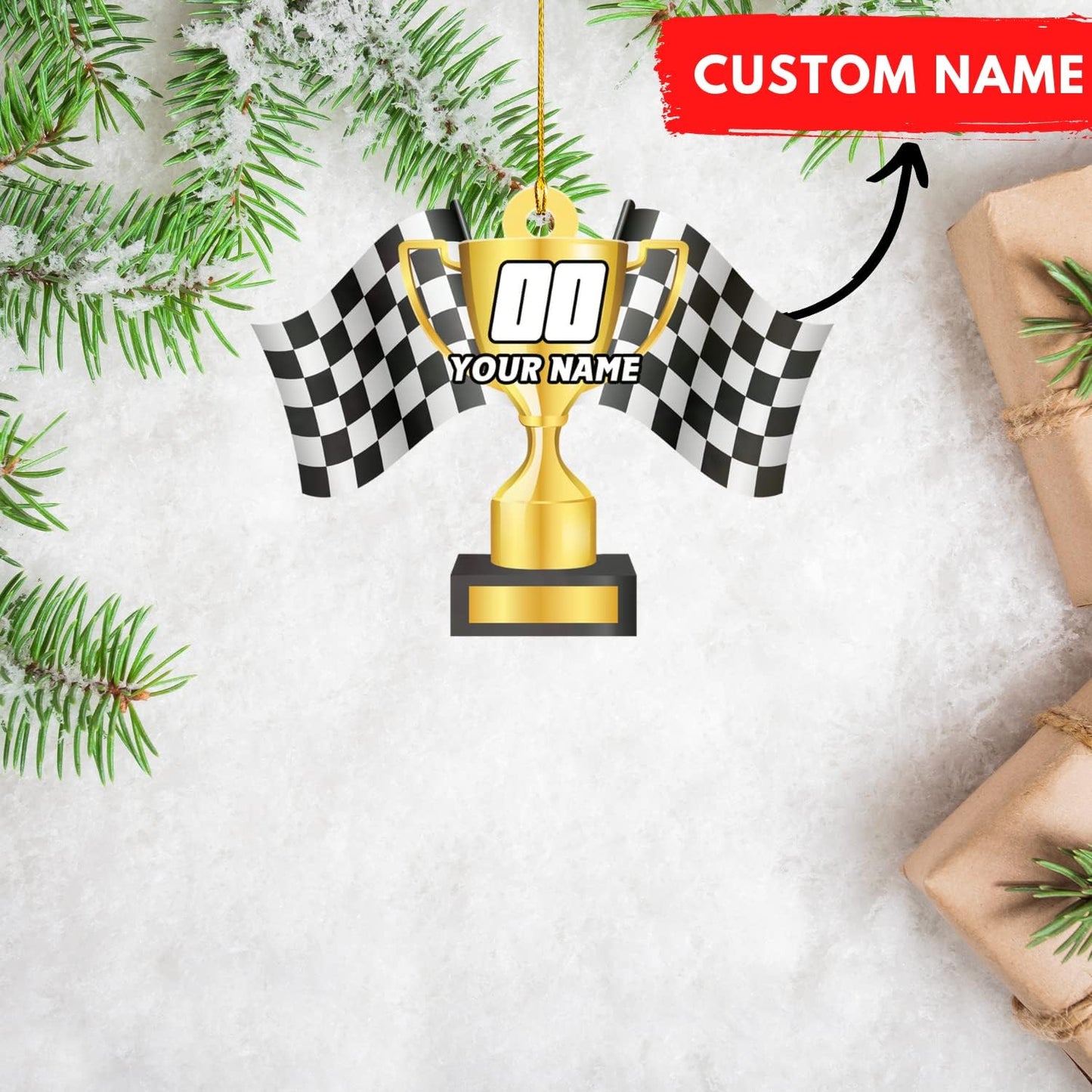 Personalized Racing Car Ornament – Custom Name Acrylic Race Car Christmas Decoration, Car Lover Gift TR17