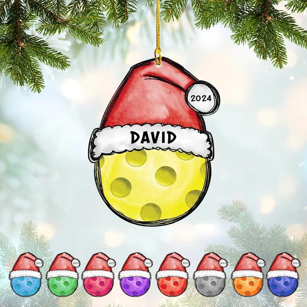 Custom Name and Year Pickleball Christmas Ornament