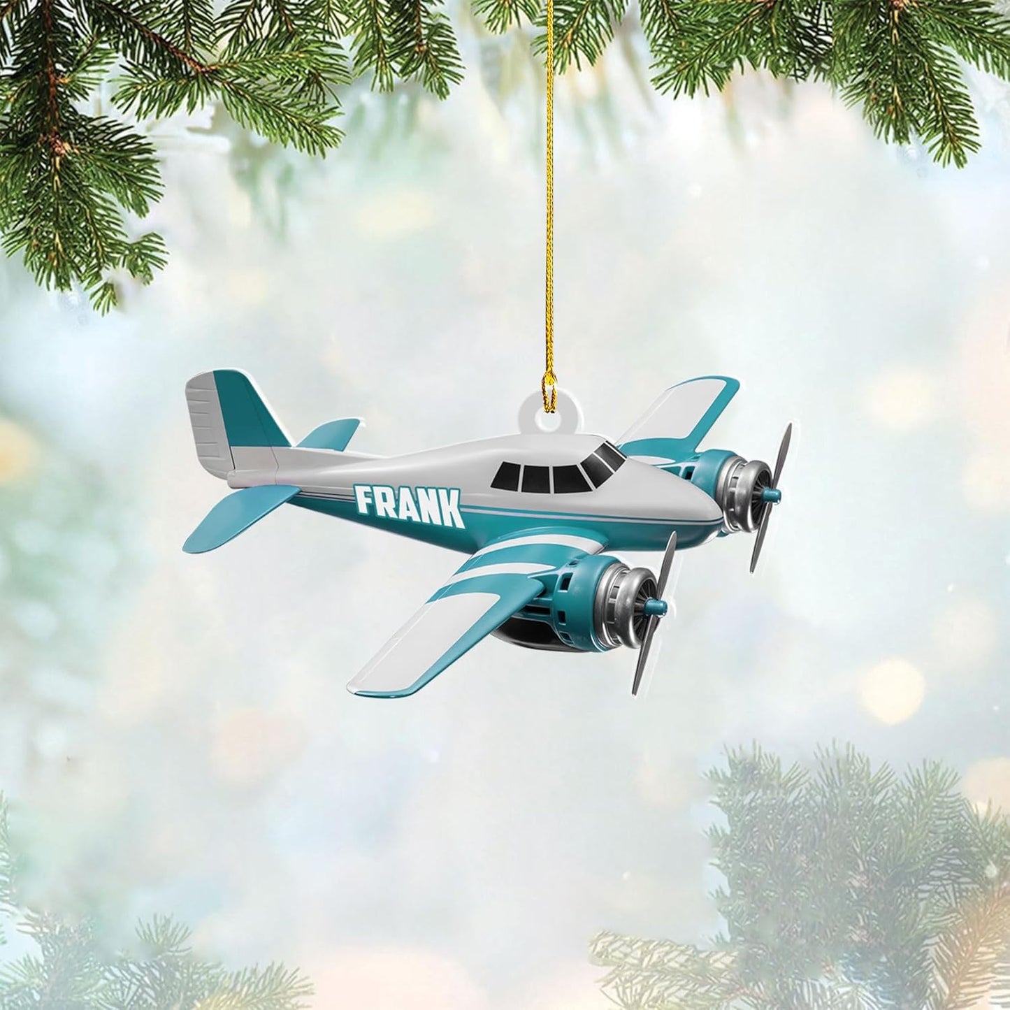 Personalized Twin Engine Airplane Pilot Christmas Ornament