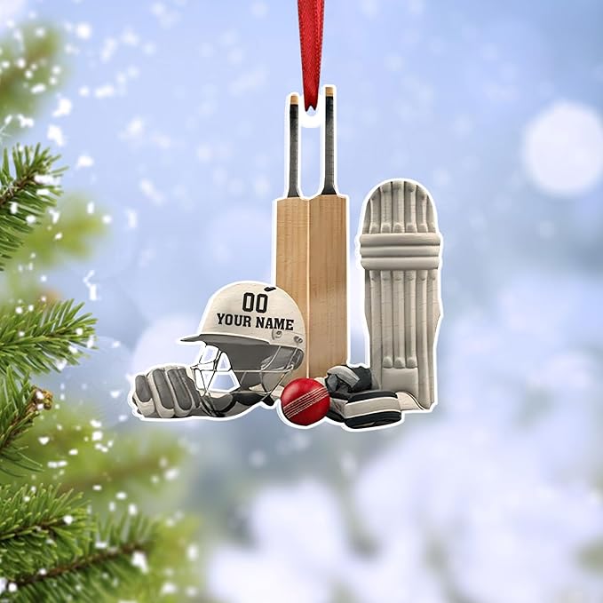 Personalized Cricket Christmas Ornament 2025, Custom Cricket Bat Ornament N15