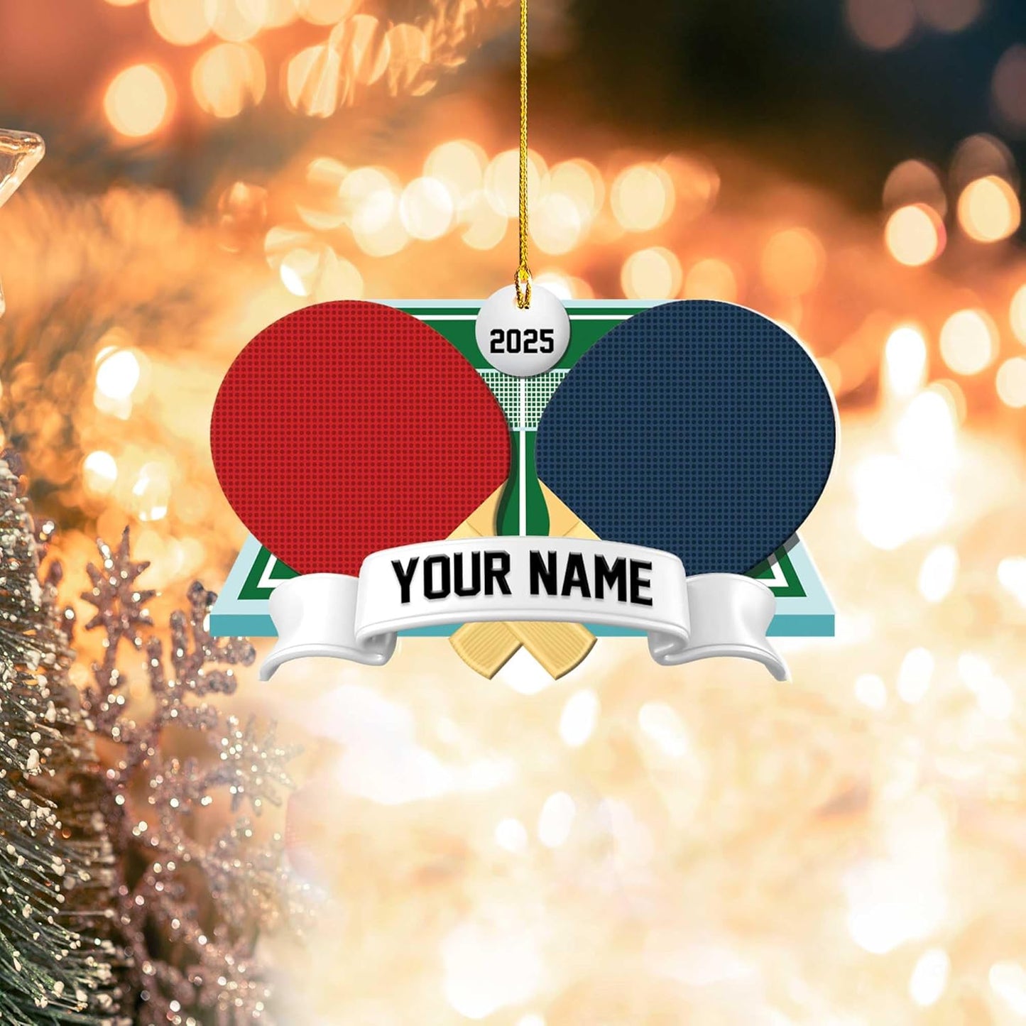 Custom Ping Pong Christmas Ornament – Personalized Acrylic Table Tennis Gift, Sport Holiday Tree Decoration, Flat 2D Design TT13