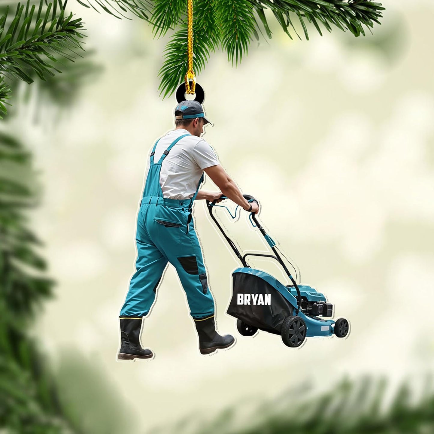 Personalized Lawn Mower Christmas Ornament | Custom Name Gardening Holiday Keepsake Gift for Gardeners & Lawn Care Workers TG60