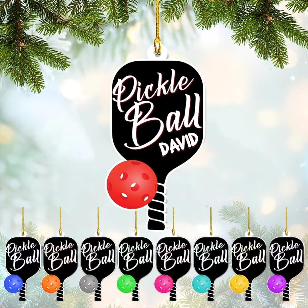 Custom Name Pickleball Ornament – Paddle and Ball Christmas Ornament Style 3