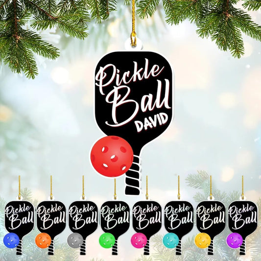 Custom Name Pickleball Ornament – Paddle and Ball Christmas Ornament Style 3