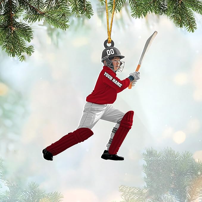 Personalized Cricket Christmas Ornament 2025, Custom Cricket Bat Ornament N14