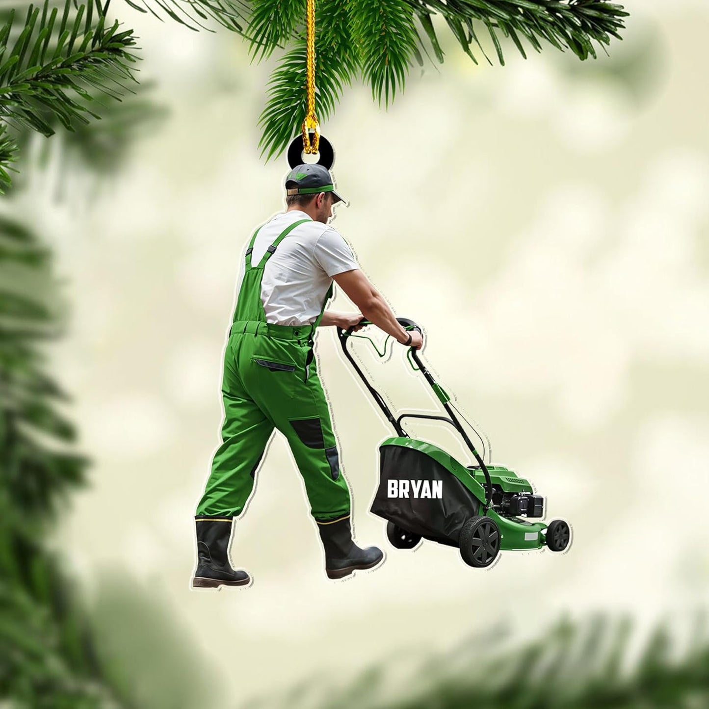 Personalized Lawn Mower Christmas Ornament | Custom Name Gardening Holiday Keepsake Gift for Gardeners & Lawn Care Workers TG60