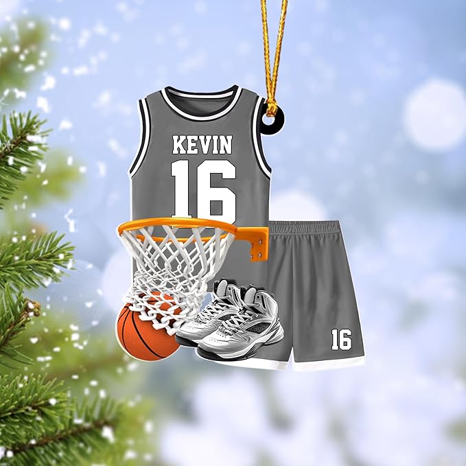 Personalized Basketball Christmas Ornament – Custom Name Acrylic Ornament, Sports Holiday Decoration, Basketball Player Gift N18