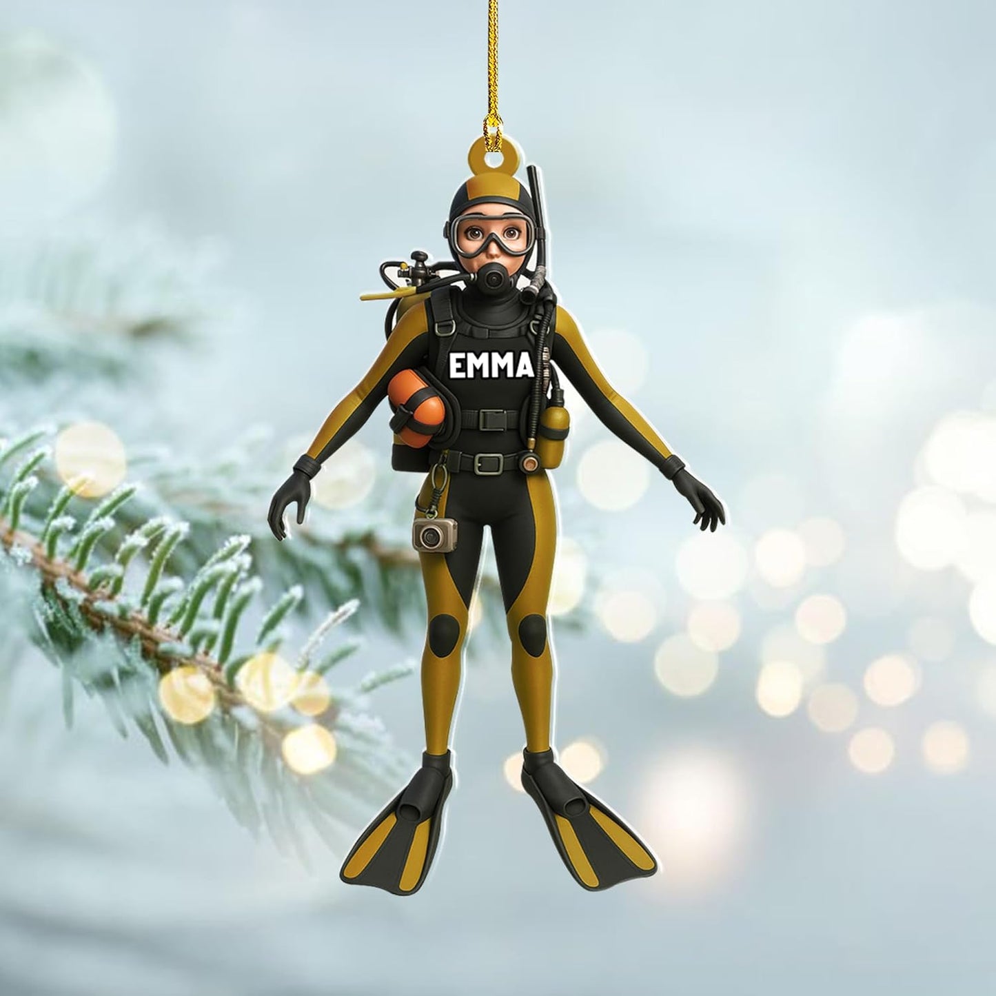 Custom Scuba Diver Ornament – Personalized Acrylic Christmas Tree Decoration, Gift for Divers and Swimmers TSD26
