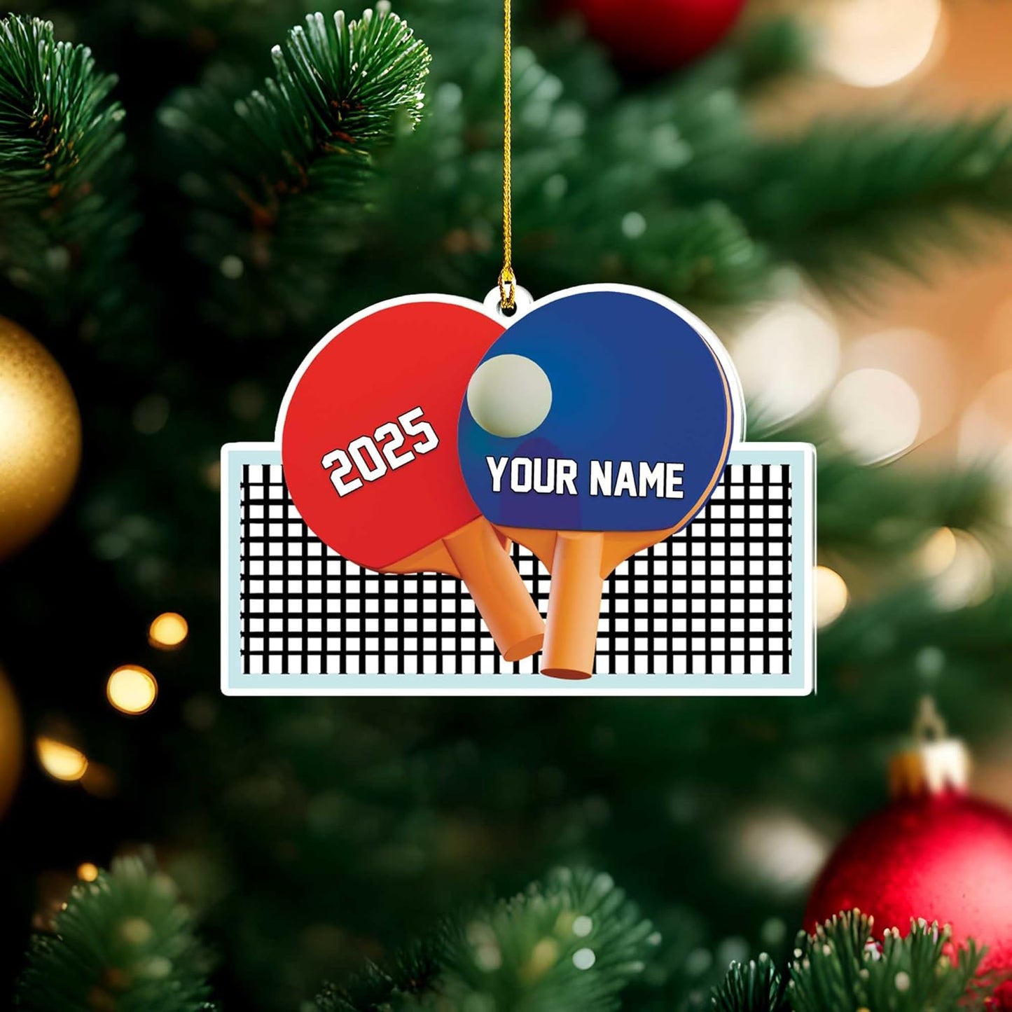 Custom Table Tennis Ornament – Personalized Acrylic 2D Flat Ping Pong Christmas Gift for Athletes TT14