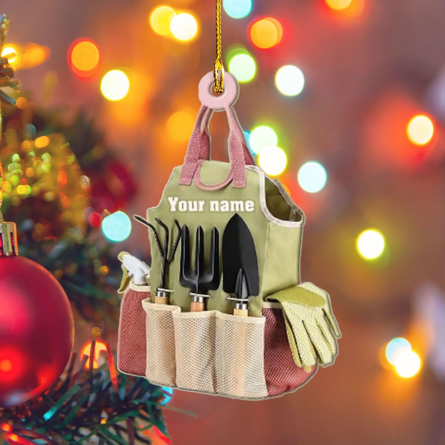 Custom Gardening Ornament with Name – Garden Tools Acrylic Christmas Decor for Gardeners & Green Thumb Lovers TG44