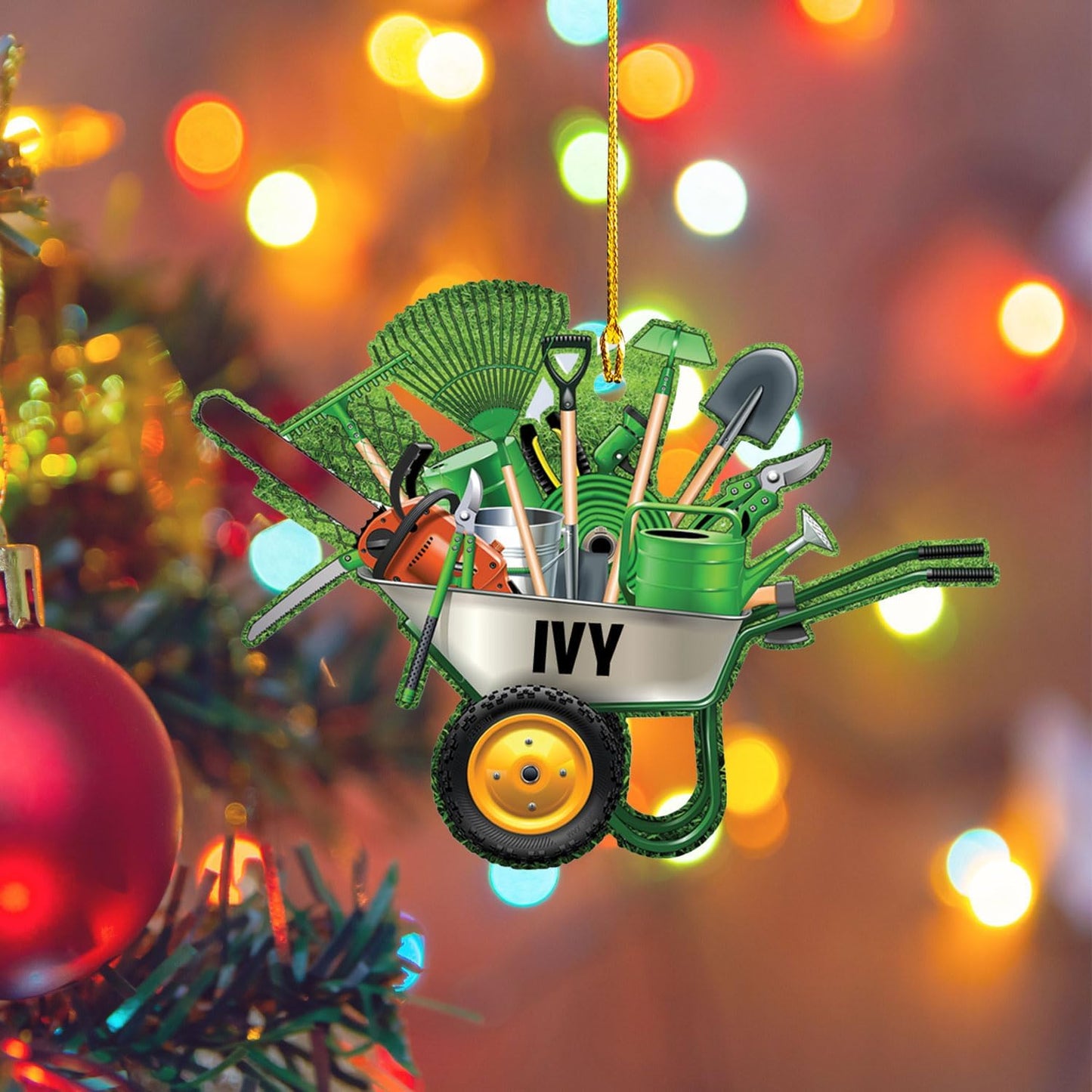 Custom Gardening Ornament with Name – Garden Tools Acrylic Christmas Decor for Gardeners & Green Thumb Lovers TG47