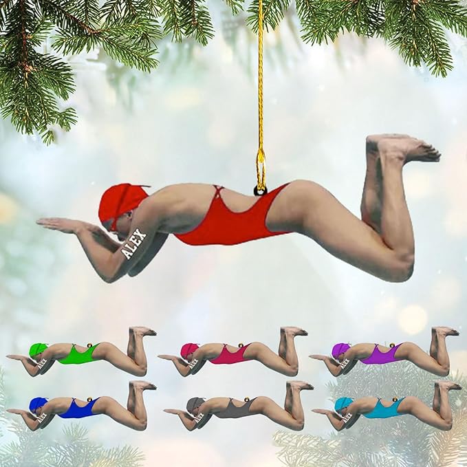 Personalized Swimming Ornament - Custom Swimmer Christmas Gift for Boys, Girls & Pool Lovers LL3