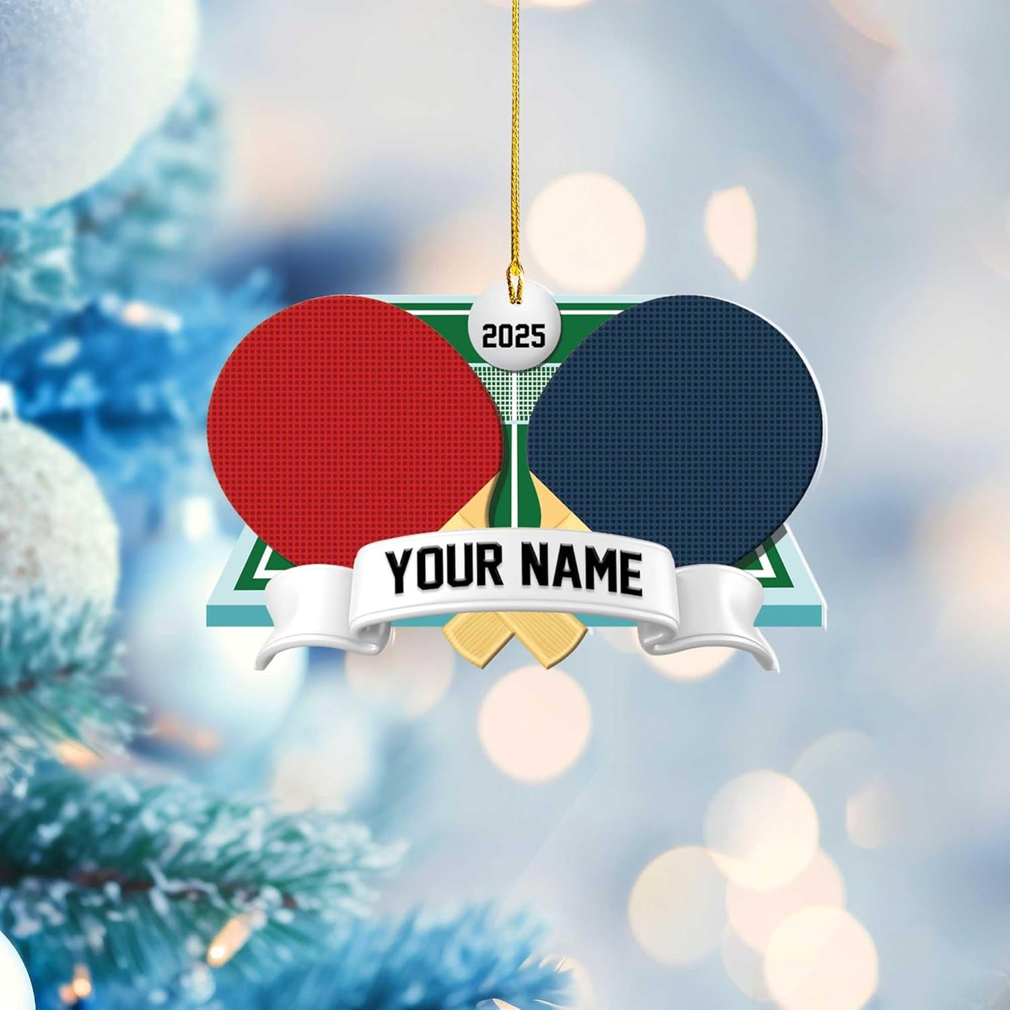 Custom Ping Pong Christmas Ornament – Personalized Acrylic Table Tennis Gift, Sport Holiday Tree Decoration, Flat 2D Design TT13