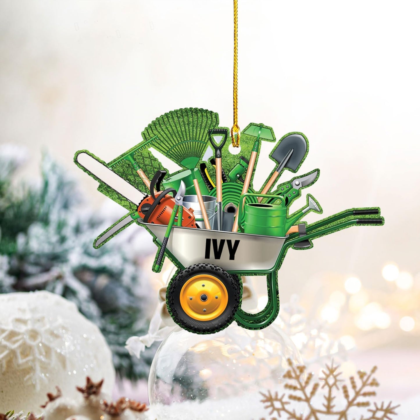 Custom Gardening Ornament with Name – Garden Tools Acrylic Christmas Decor for Gardeners & Green Thumb Lovers TG47