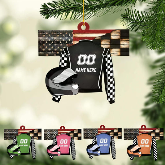Personalized Racing Car Christmas Ornament – Custom Name Acrylic Race Car Ornament, Driver Gift, Motorsport Holiday Decoration, Car Lover Keepsake TR1