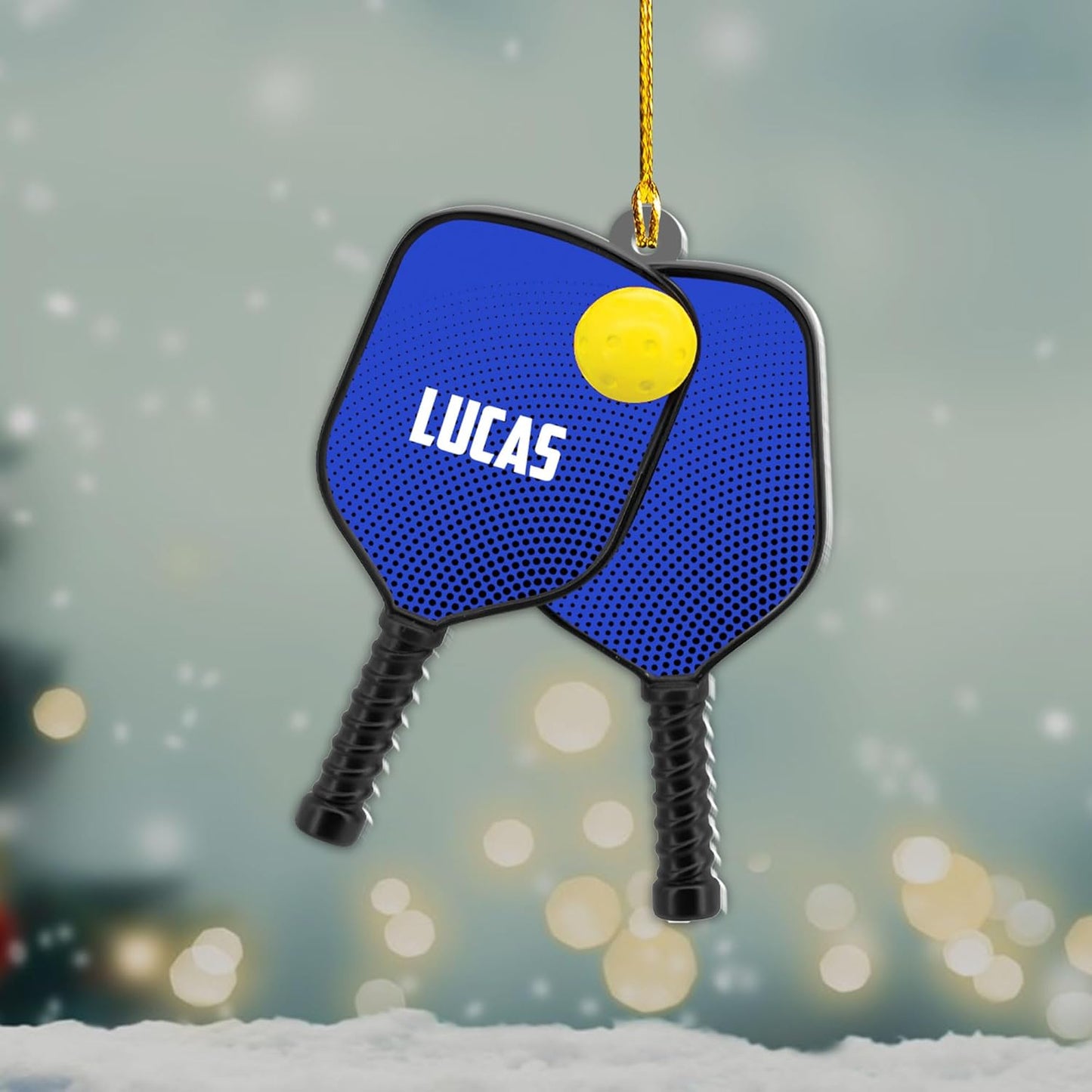 Custom Name Pickleball Ornament – Paddle and Ball Christmas Ornament Style 4