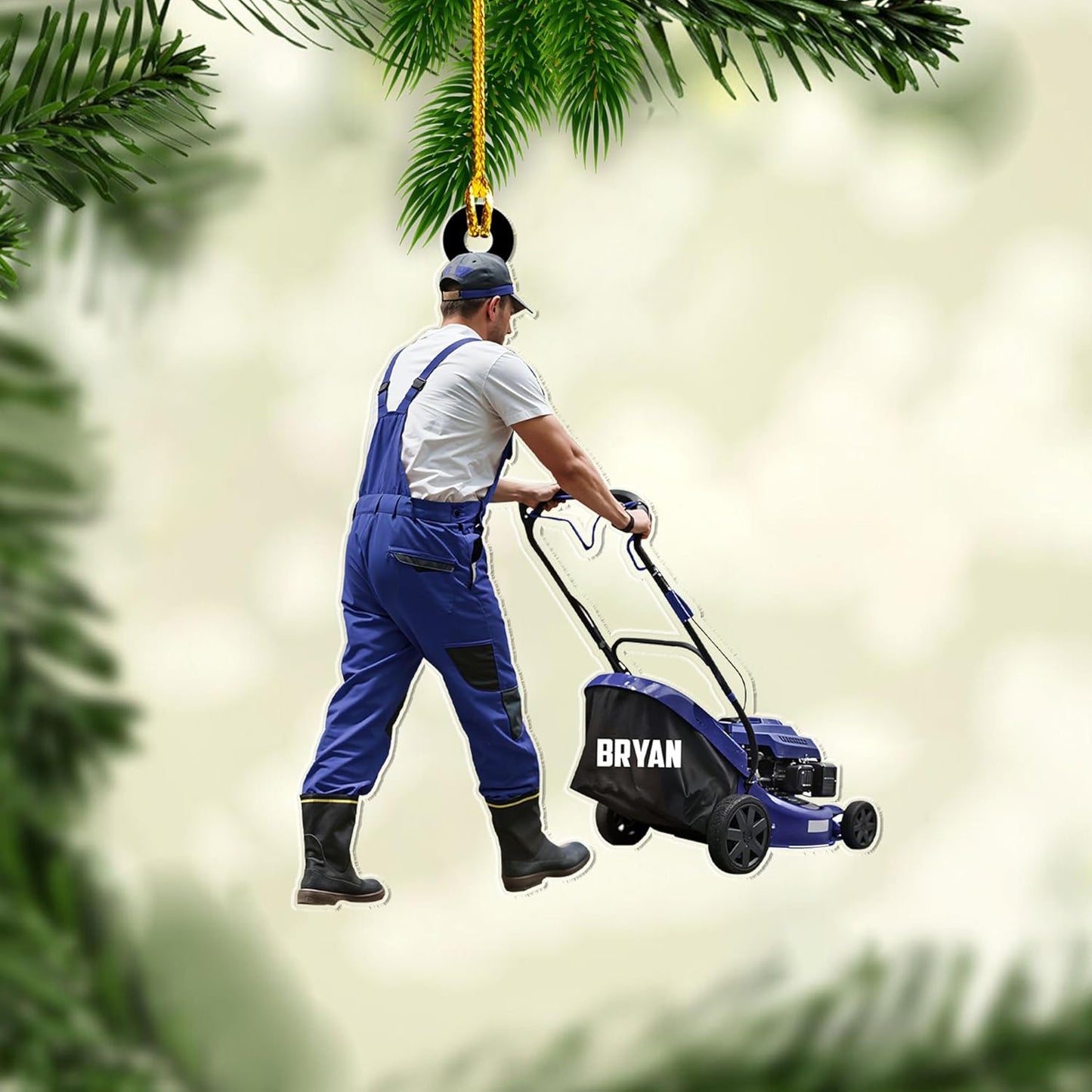 Personalized Lawn Mower Christmas Ornament | Custom Name Gardening Holiday Keepsake Gift for Gardeners & Lawn Care Workers TG60