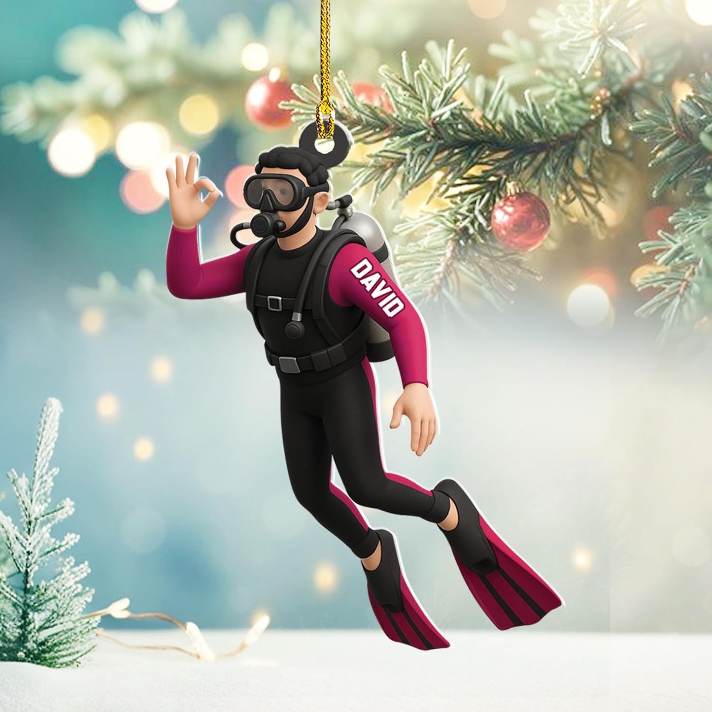 Custom Name Diving Ornament – Personalized Acrylic Scuba Diver Christmas Keepsake, Underwater Gift TSD19