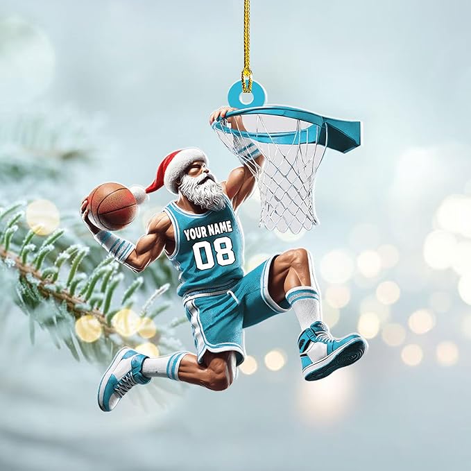 Personalized Basketball Christmas Ornament – Custom Name Acrylic Ornament, Sports Holiday Decoration, Basketball Player Gift N08