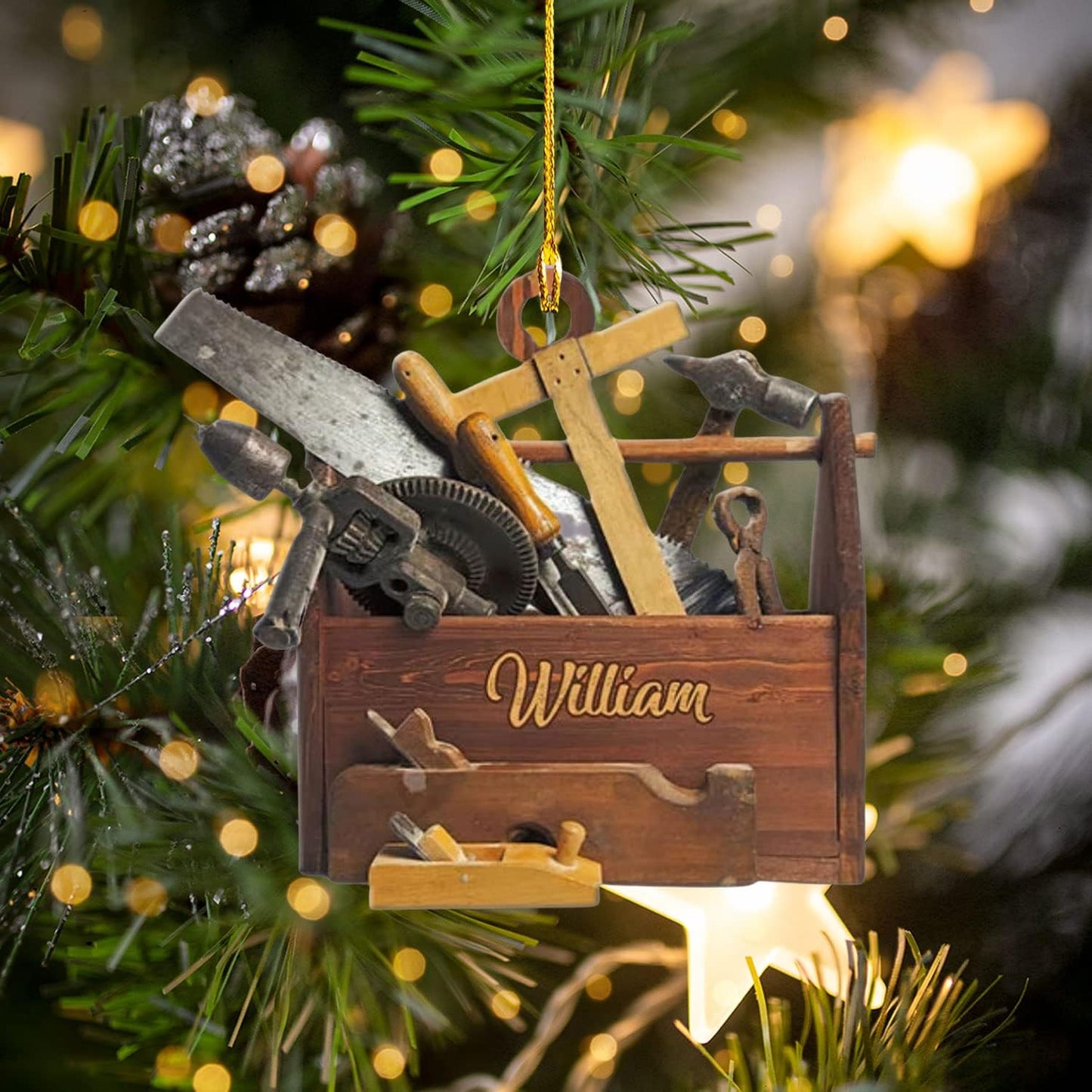 Personalized Carpenter Ornament – Woodworker Tool Box Christmas Ornament Style 1