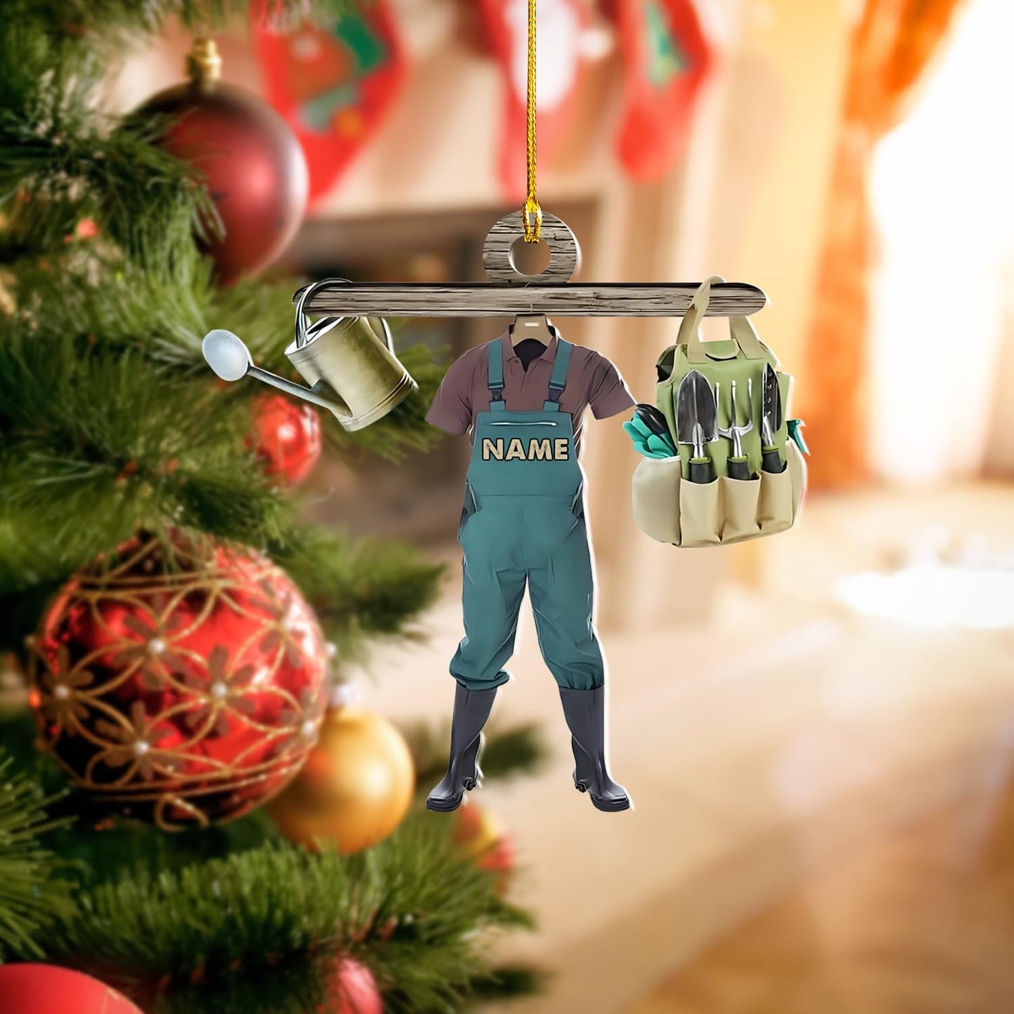 Custom Gardening Ornament with Name – Garden Tools Acrylic Christmas Decor for Gardeners & Green Thumb Lovers TG52