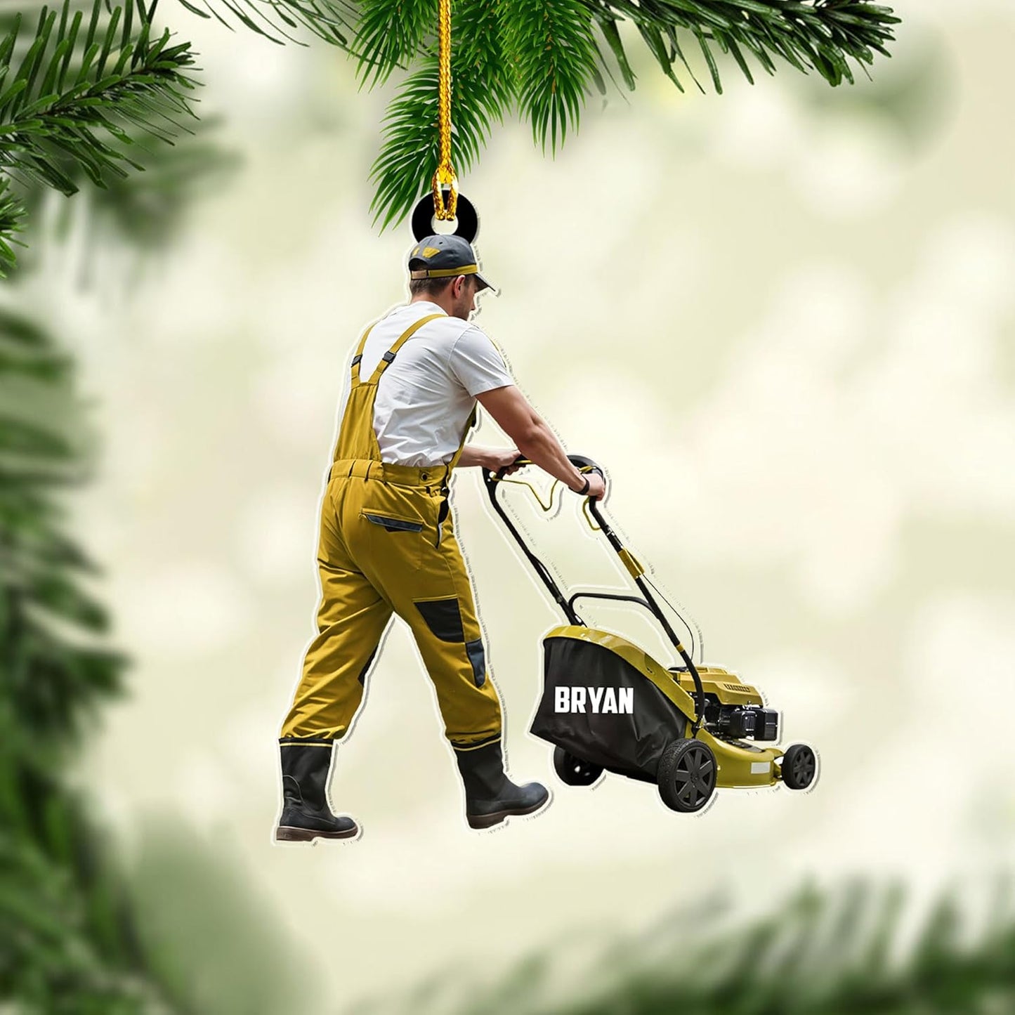 Personalized Lawn Mower Christmas Ornament | Custom Name Gardening Holiday Keepsake Gift for Gardeners & Lawn Care Workers TG60