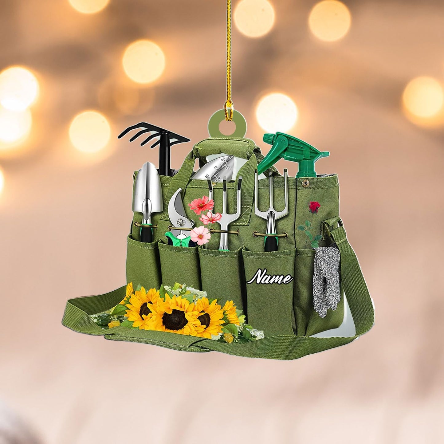 Custom Gardening Ornament with Name – Garden Tools Acrylic Christmas Decor for Gardeners & Green Thumb Lovers TG46