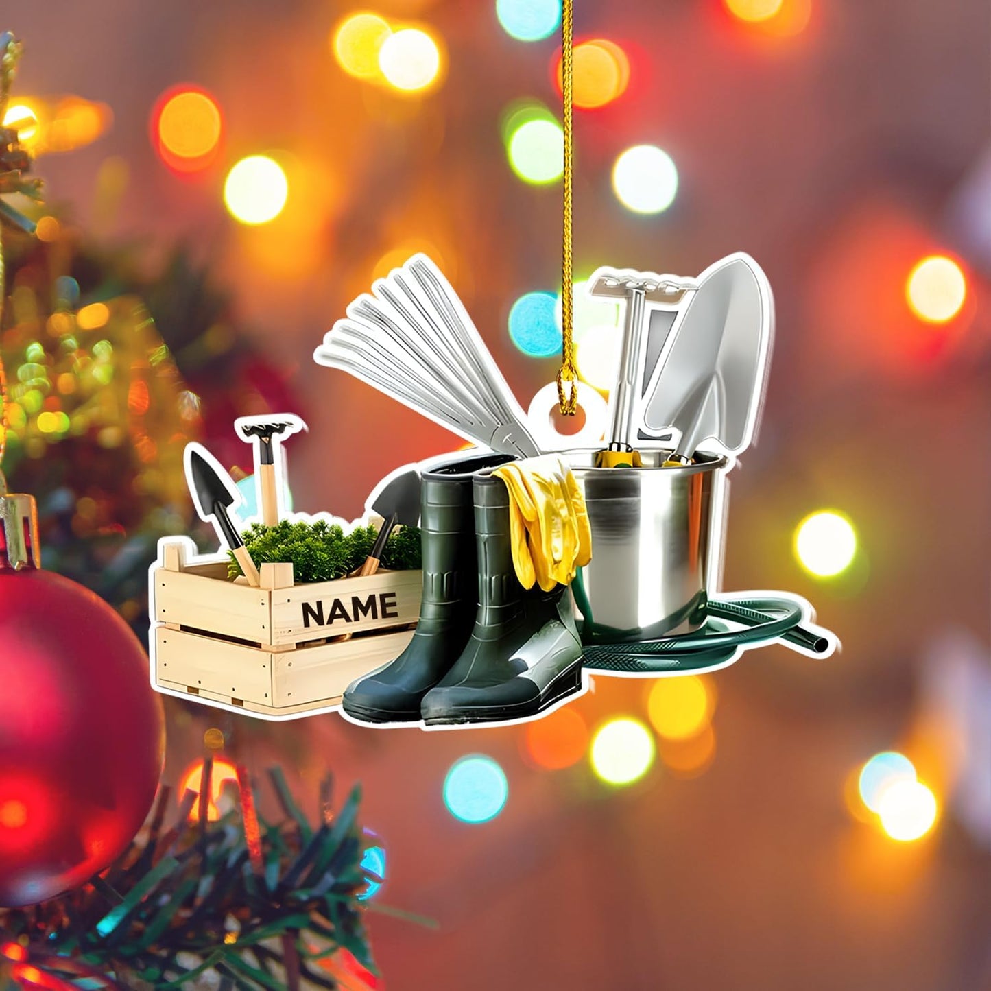 Custom Gardening Ornament with Name – Garden Tools Acrylic Christmas Decor for Gardeners & Green Thumb Lovers TG48