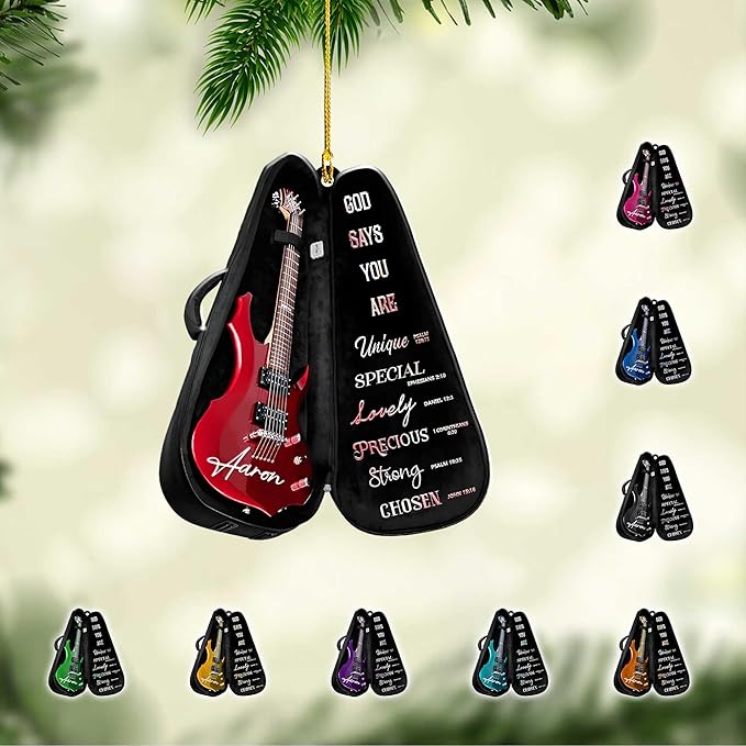 Custom Electric and Acoustic Guitar Christmas Ornament - Guitar Ornament Gift LL16