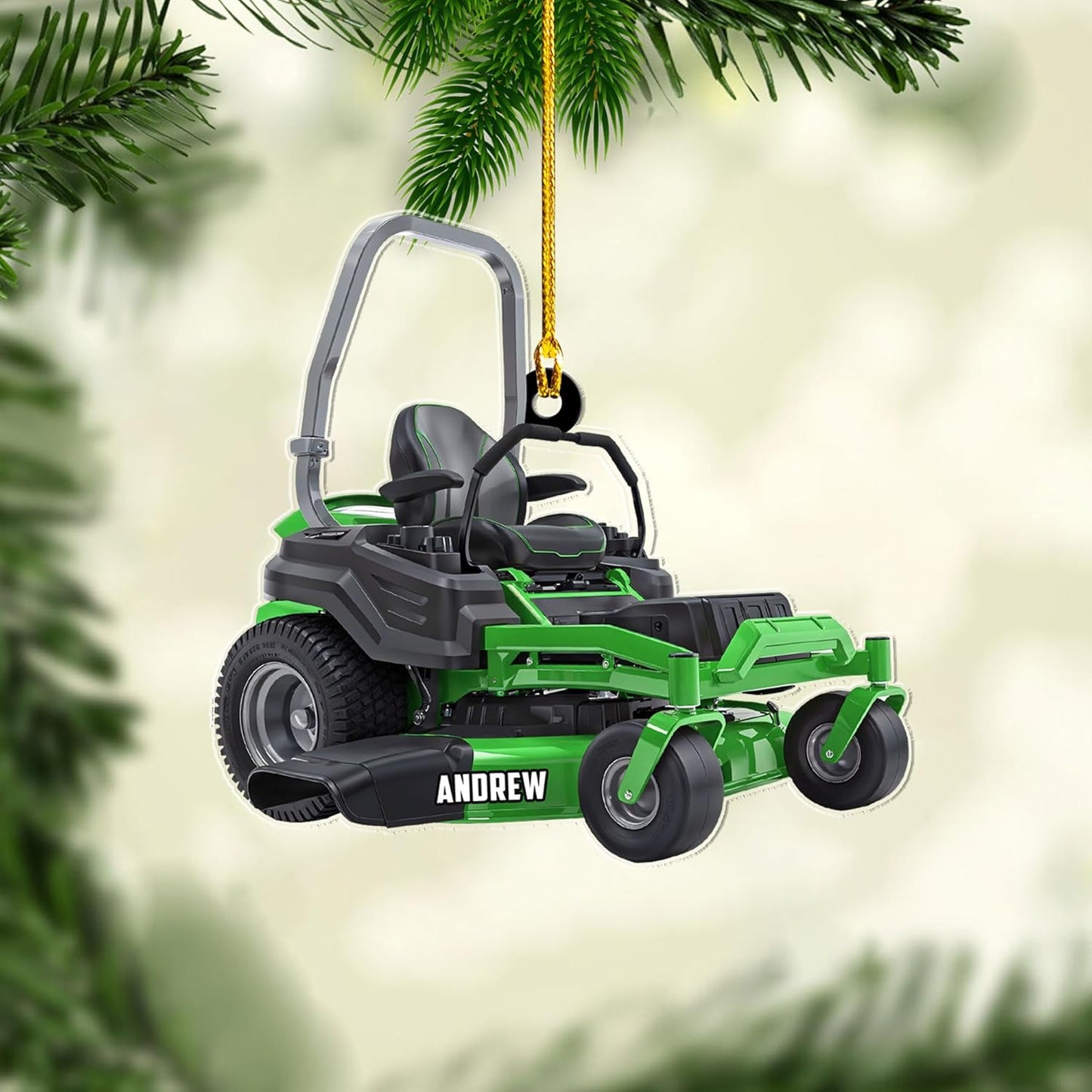 Personalized Lawn Mower Christmas Ornament | Custom Name Gardening Holiday Keepsake Gift for Gardeners & Lawn Care Workers TG63