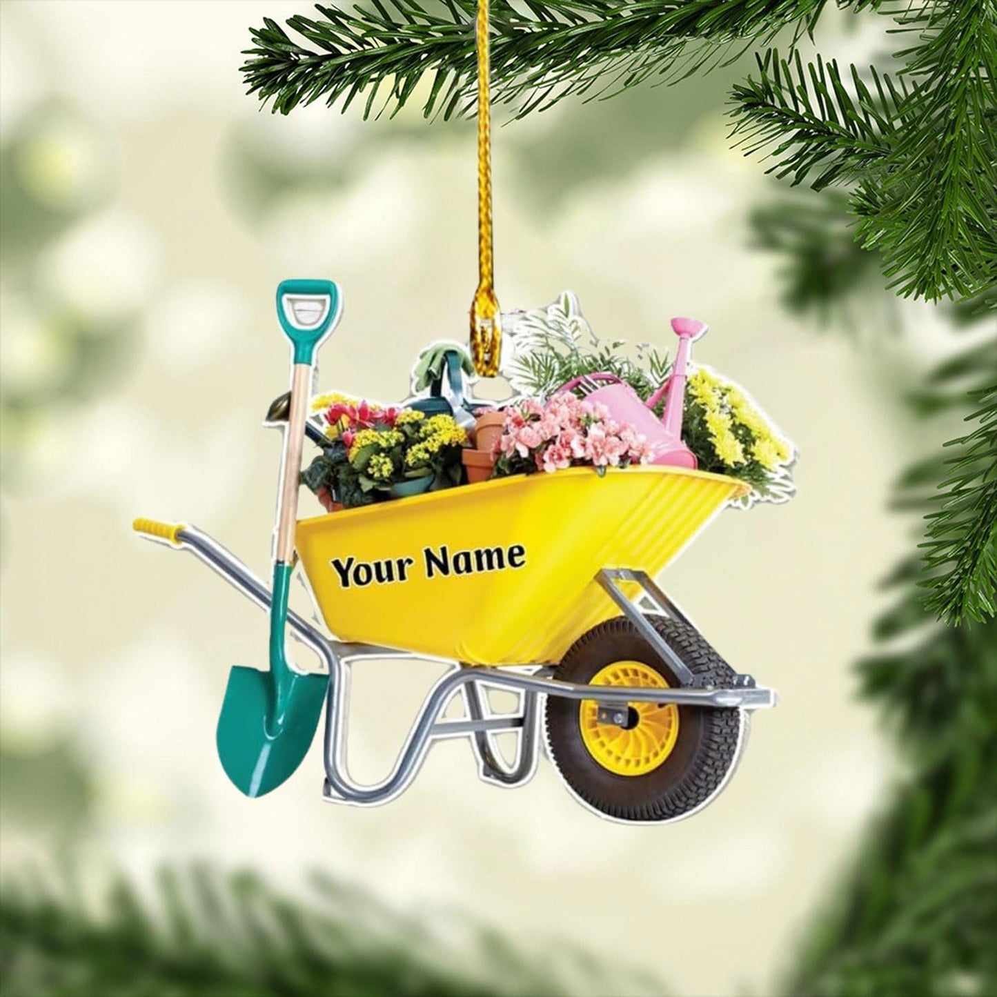 Custom Gardening Ornament with Name – Garden Tools Acrylic Christmas Decor for Gardeners & Green Thumb Lovers TG43