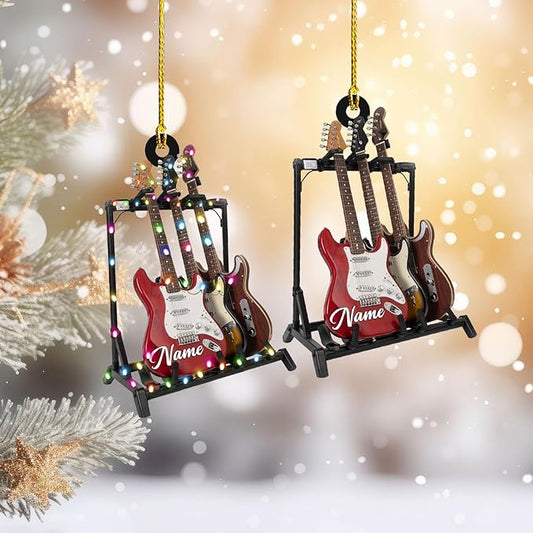 Custom Electric and Acoustic Guitar Christmas Ornament - Guitar Ornament Gift LL25