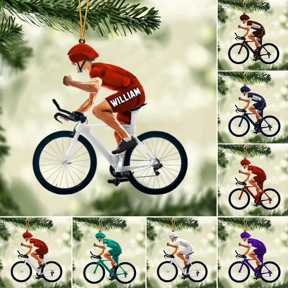 Personalized Bicycle Christmas Ornament – Custom Name Acrylic Cycling 2D Flat Ornament Gift for Bicycle Lovers TB7