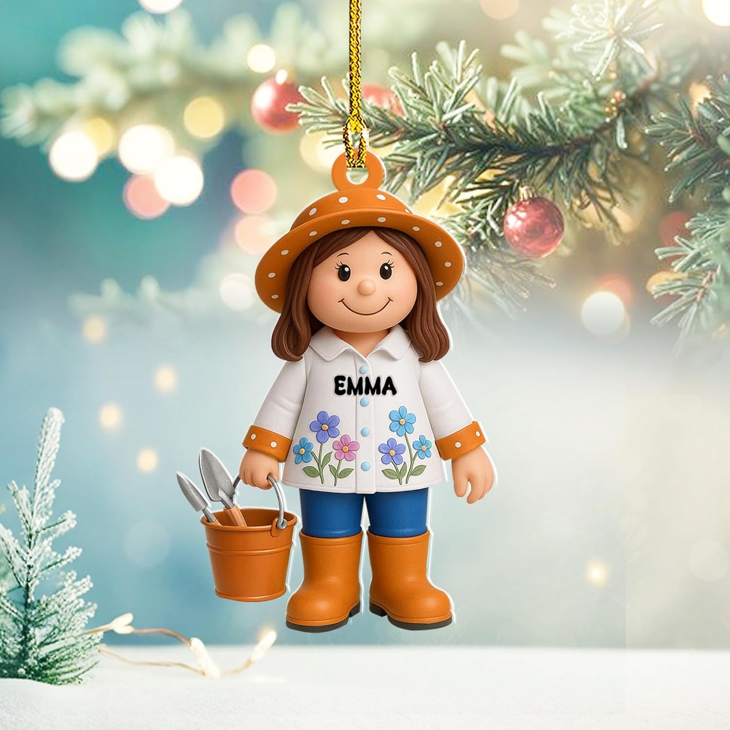 Personalized Gardening Acrylic Ornament – Custom Name Garden Tools Christmas Tree Decoration for Gardeners & Plant Lovers TG4