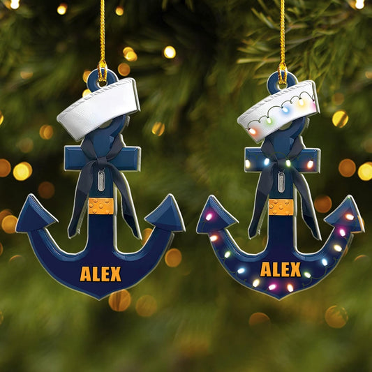 Personalized Sailor Ornament – Custom Captain Sailor Acrylic Ornament, Unique Sailing Glass Keepsake, Navy Captain Holiday Gift for Sailors TS9