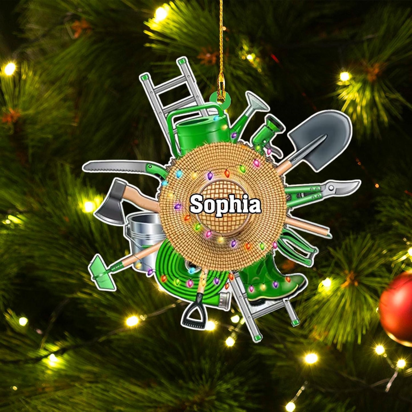 Custom Gardening Ornament with Name – Garden Tools Acrylic Christmas Decor for Gardeners & Green Thumb Lovers TG41