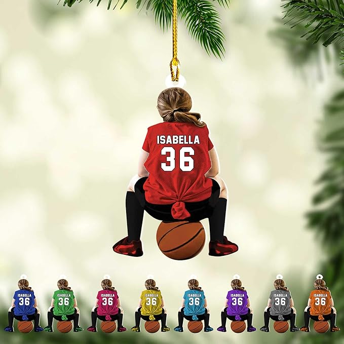 Personalized Basketball Christmas Ornament – Custom Name Acrylic Ornament, Sports Holiday Decoration, Basketball Player Gift N11