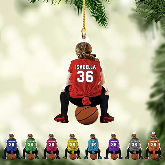 Personalized Basketball Christmas Ornament – Custom Name Acrylic Ornament, Sports Holiday Decoration, Basketball Player Gift N11