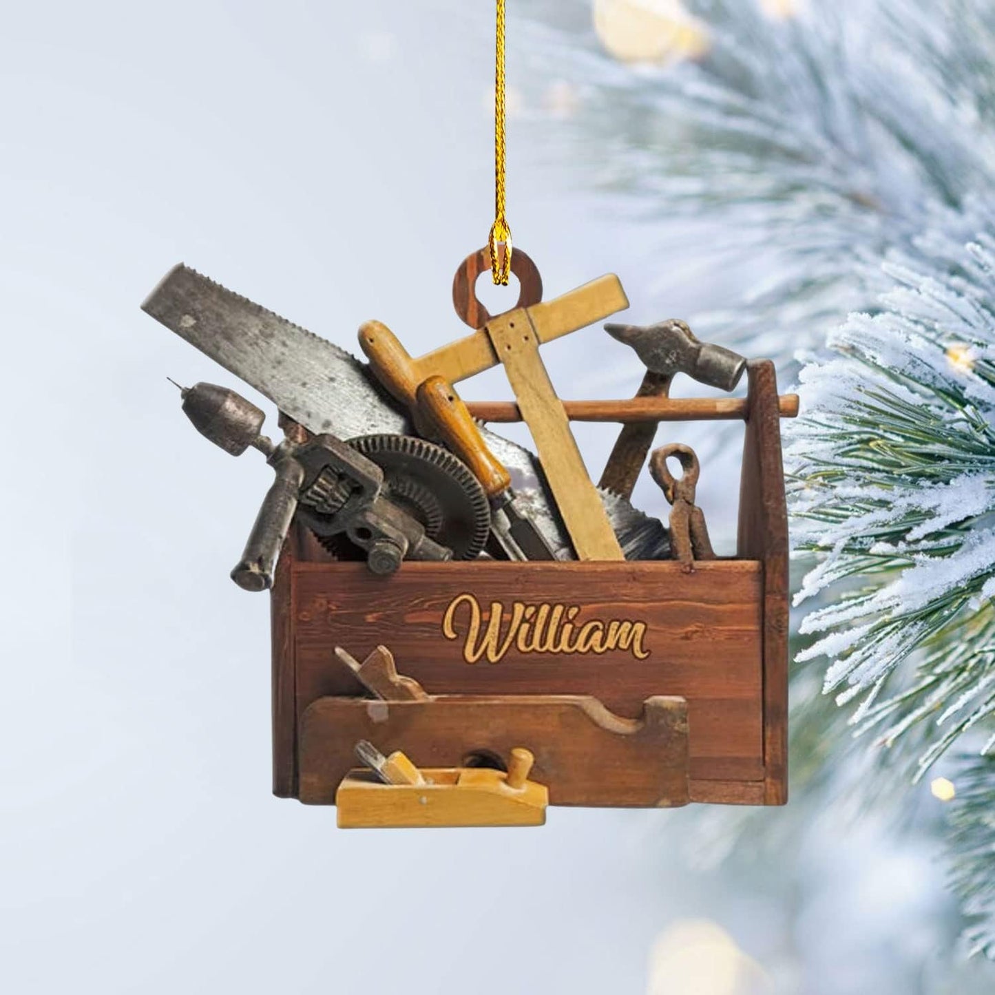 Personalized Carpenter Ornament – Woodworker Tool Box Christmas Ornament Style 1