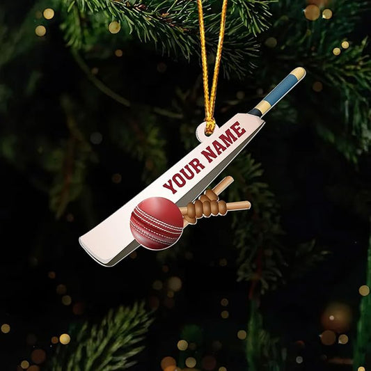 Personalized Cricket Christmas Ornament 2025, Custom Cricket Bat Ornament N17