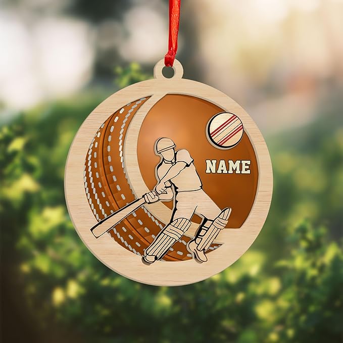 Personalized Cricket Christmas Ornament 2025, Custom Cricket Bat Ornament NO9
